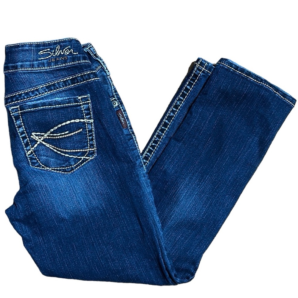 Silver Jeans Suki Capri size 27 blue denim pants low rise‎